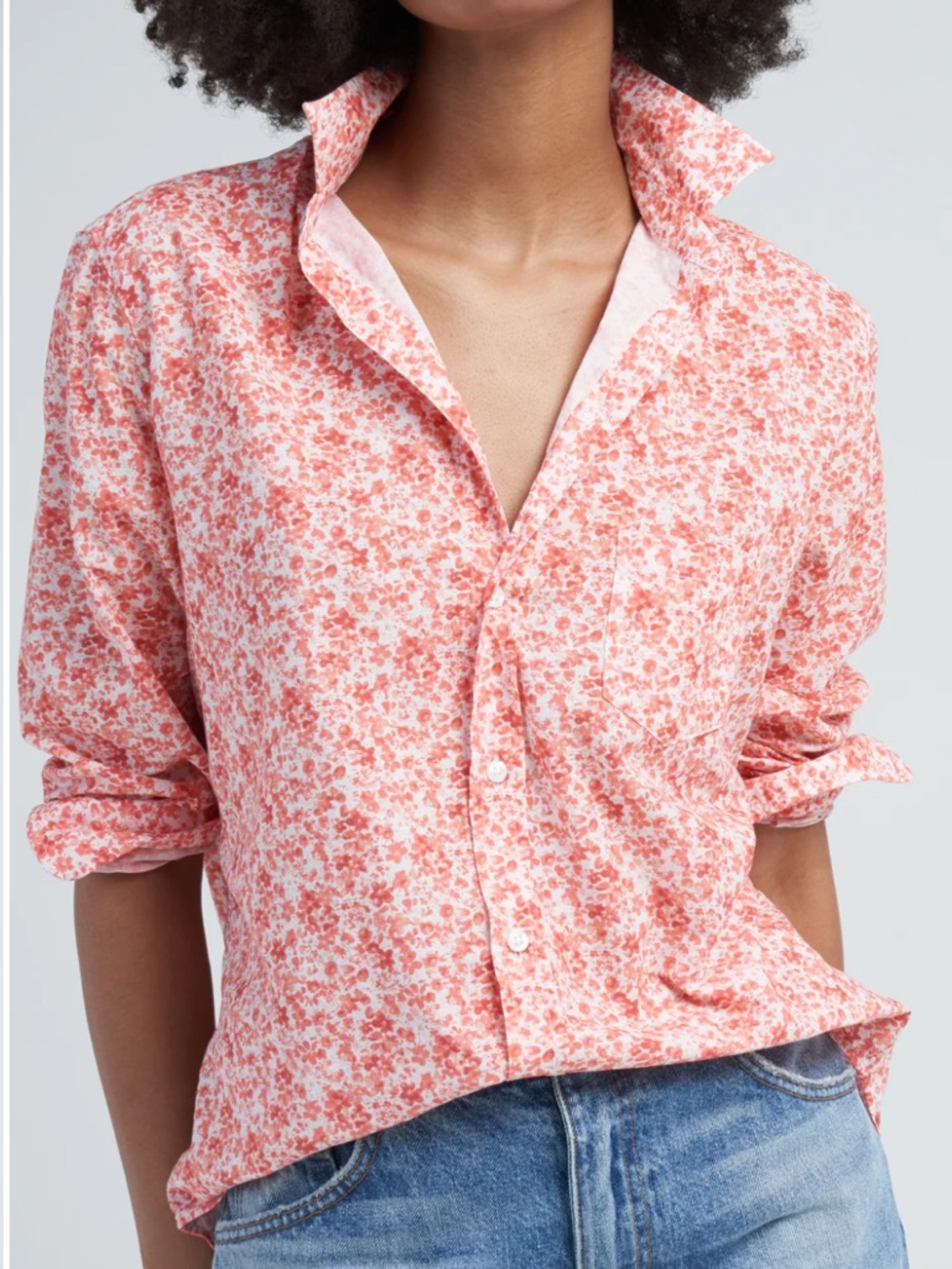 Frank and Eileen Eileen Relaxed Button Up Long Sleeve Shirt Peach Floral Size XS